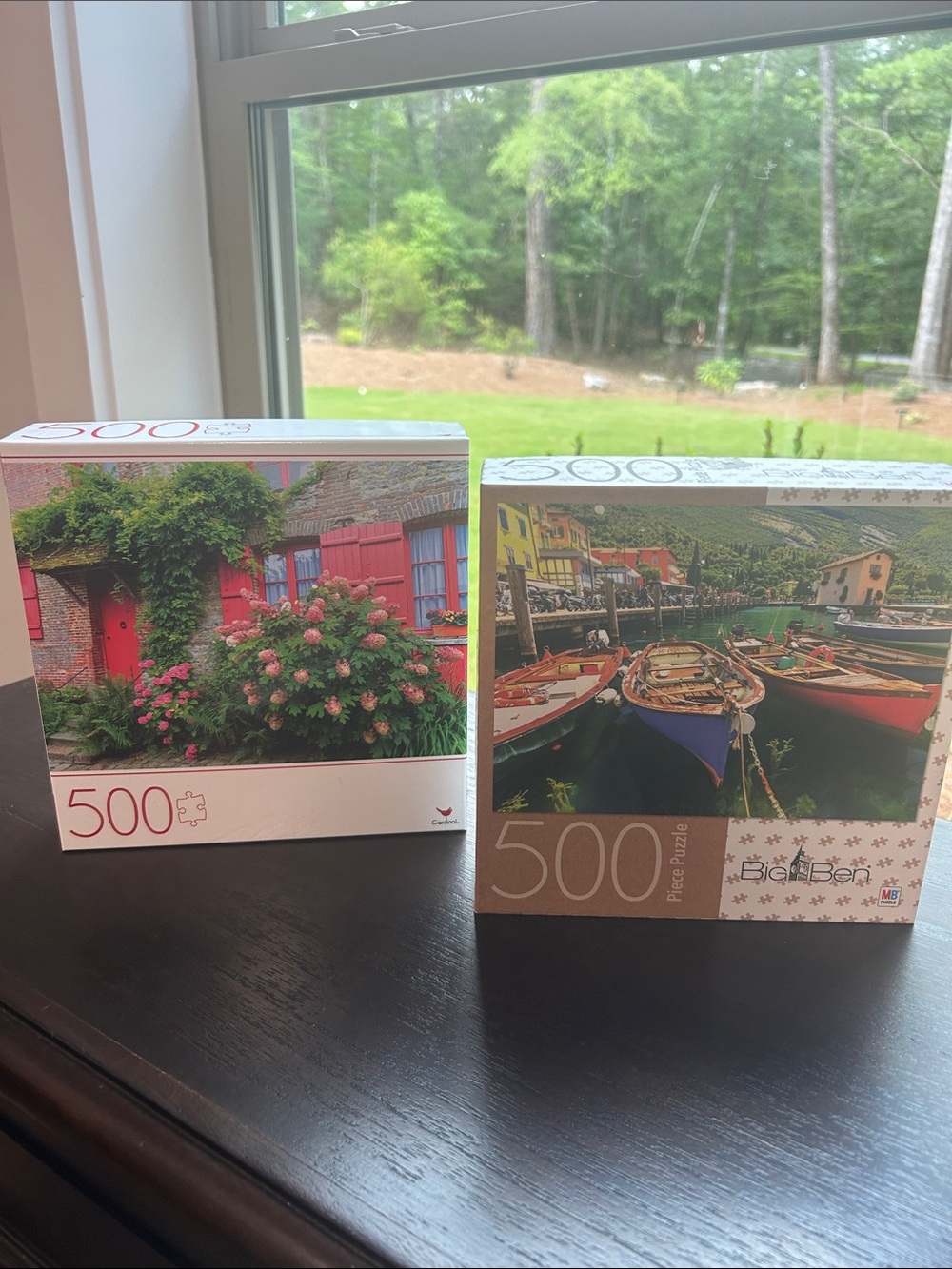 Pair of 500-Piece Jigsaw Puzzles — Floral Cottage & Harbor Boats